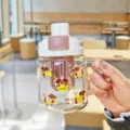 Clear high borosilicate glass water bottle with handle filter cute puppy pattern display - 650ml / Brown