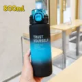 Botella de agua deportiva degradado 800ml taza plastico mate portatil para fitness al aire. - 800ml / Azul