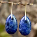 Stunning natural blue sodalite teardrop gemstone dangle earrings detail close up view. - Sodalite
