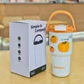 Edelstahl Vakuum Isolierbecher mit tragbarem Griff und orange Muster, grosse Kapazitaet. - 24oz / Gelb