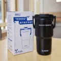 Großes Edelstahl-Thermoglas mit tragbarem Griff und klassischem Design für den täglichen Gebrauch. - 24oz / Schwarz