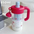 Großes 850ml Kunststoff Trinkbecher mit Strohhalm und Tee-Einsatz, süßes Design für Büro. - 800ML / BSQ-234 Stil / Rot