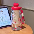 Cute plastic water bottle with apple lid, tea infuser and cartoon animal prints for daily use. - BSQ-299 Red