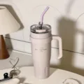 Large capacity insulated tumbler with handle and straw portable stainless steel cup pink - Taro