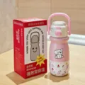 Bouteille isotherme rose pour enfants en acier inoxydable avec motif de chien et poignee - Couvercle Blanc (BWB6140)