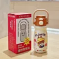 Cute cartoon stainless steel insulated water bottle portable kids student straw tumbler cup - Coffee (BWB6145)