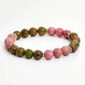 8mm Unakite and Rhodonite Beaded Bracelet Natural Stone Elastic Stretch Jewelry for Women - Single Bracelet (B1731)