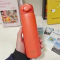 Edelstahl Vakuum isolierte Wasserflasche mit Doppeltrink-Klappdeckel in leuchtender Farbe. - BW-023 Modell Direkter Trinkdeckel (500ml) / Orangerot