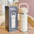 Stylish stainless steel vacuum insulated water bottle with straw and portable handle for outdoor. - Model BW2090 / 560ml / White