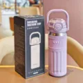 Stainless steel insulated water bottle with straw and handle, purple portable vacuum cup. - Model BW2090 / 560ml / Purple