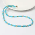 Blauwe Cilindrische Kralen Ketting met Gouden Afstandhouders Mode Sieraden Variant - Blauw