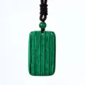 Green malachite rectangular pendant necklace for women, vintage style long sweater chain jewelry. - Malachite