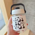 Portable glass water bottle with cute panda leather sleeve and handy handle for daily use. - 500ml / BSQ-774 Three Pandas