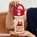 Red portable stainless steel vacuum insulated water bottle with cute cartoon rabbit design 500ml - Red (YCBW-658)