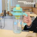1000ml Grosse Kapazitat Strohhalm Wasserbecher mit Teeinfuser und tragbarer Griff - 800ML / BSQ-213 Stil / Grün