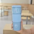 Light blue stainless steel coffee cup with silicone sleeve vacuum travel tumbler. - 1773 Blue