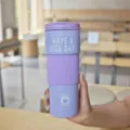 Stainless steel insulated coffee cup with silicone sleeve purple vacuum travel mug for daily use - 1773 Purple