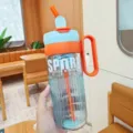 Farbverlauf Strohhalm Plastik Wasserflasche mit Griff große Kapazität Sportbecher - 1160ml / XBD-8041 Verlauf Blau