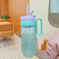 Farbverlauf Kunststoff Wasserbecher mit Strohhalm und Griff Grosse Kapazitaet Neu - 1160ml / XBD-8042 Verlauf Lila-Blau