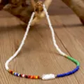 Collana con perline colorate perla barocca stile bohémien girocollo gioielli da donna - Stile Perline Bianche Con Perline Colorate E Perla Barocca (N2305-Y04)