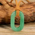 Green stone pendant necklace with brown suede cord, boho ethnic style jewelry for women. - Green Aventurine