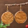 Gold-Rimmed Round Natural Stone Drop Earrings Fashion Statement Jewelry for Women - Round / Jasper