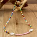 Collana di perle di rocaille multicolore stile bohemien per donne variante articolo - Stile Perline Rosa Con Perla Barocca (N2306-Y02)