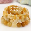 Natuursteen kralen armband gestapeld meerlaags geel kristal elastische sieraden set. - Oude Gele Jade