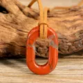 Bohemian red jasper stone oval pendant necklace with brown leather cord for women casual. - Red Jasper