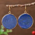 Round Lapis Lazuli Drop Earrings Gold Plated Natural Stone Hook Dangle Earrings Jewelry - Round / Lapis Lazuli