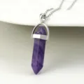 Chique hexagonale amethist kristal hanger ketting met zilveren ketting voor dames sieraden. - Amethist