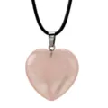Rose Quartz Heart Pendant Necklace with Black Leather Cord for Women Fashion Jewelry - Rose Quartz