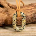 Bohemian natural stone oval pendant necklace with brown suede cord for women everyday wear jewelry - Dalmatian Jasper