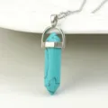 Turquoise zeshoekige pilaar hanger ketting met zilveren ketting, natuurstenen sieraden. - Blauw Turkoois