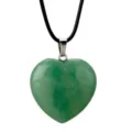 Green Heart Crystal Pendant Necklace with Black Leather Cord Cute Gemstone Jewelry Gift Variant - Green Aventurine
