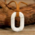 White marble stone pendant necklace with brown suede cord for women boho style jewelry. - Howlite