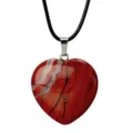 Red heart pendant necklace with black cord, stylish natural stone jewelry gift for women daily wear. - Red Jasper