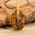 Bohemian tiger eye stone pendant with suede cord necklace, ethnic style fashion jewelry for women. - Tiger's Eye