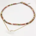 Collana di perle in pietra naturale doppio strato con pendente cristallo bianco oro - Set di Collane
