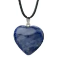 Blue heart gemstone pendant necklace with black leather cord for women fashion jewelry gift. - Blue Sodalite