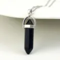 Blauwe zandsteen zeshoekige pilaar hanger ketting met zilveren ketting voor dames mode stijl - Blauwe zandsteen
