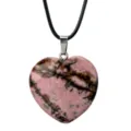Heart-shaped Pink Stone Pendant Necklace with Black Cord, Stylish Gemstone Jewelry Gift. - Rhodonite with Black Lines
