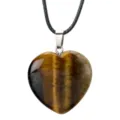 Natural gemstone heart pendant necklace with black cord chic jewelry gift for women - Tiger's Eye