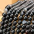 Perline sfuse rotonde lisce in agata nera naturale DIY Braccialetto Collana Accessori SKU - P432 Agata a Strisce Nere (circa 38cm)