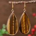 Elegant gold plated teardrop tiger eye stone earrings for women, chic natural gemstone jewelry. - Teardrop / Tiger's Eye