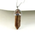 Zeshoekige kristallen hanger ketting, bruine steen variante met zilveren ketting accessoire - Tijgeroog