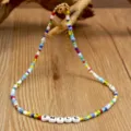 Collana girocollo colorata di perline con ciondoli lettere smile, gioielli boho chic. - Stile Perline Colorate Con Lettere SMILE (N2471)