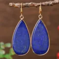 Natural Lapis Lazuli Teardrop Gold Plated Earrings Elegant Chic Jewelry for Women - Teardrop / Lapis Lazuli
