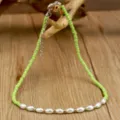 Collana di perle verdi e perle bianche, stile bohémien girocollo corto, gioiello quotidiano versatile. - Stile Perline Verde Chiaro Con Perla (N2491-Y01)