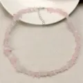 Collana girocollo in cristallo di quarzo rosa naturale variante, stile pietra estiva perle. - Quarzo rosa